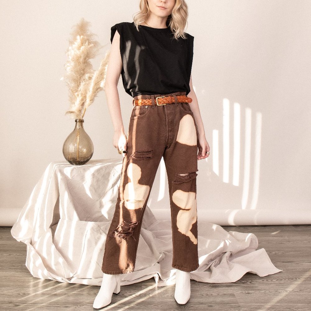Vintage 90s Levis 501 brown bleached denim jeans